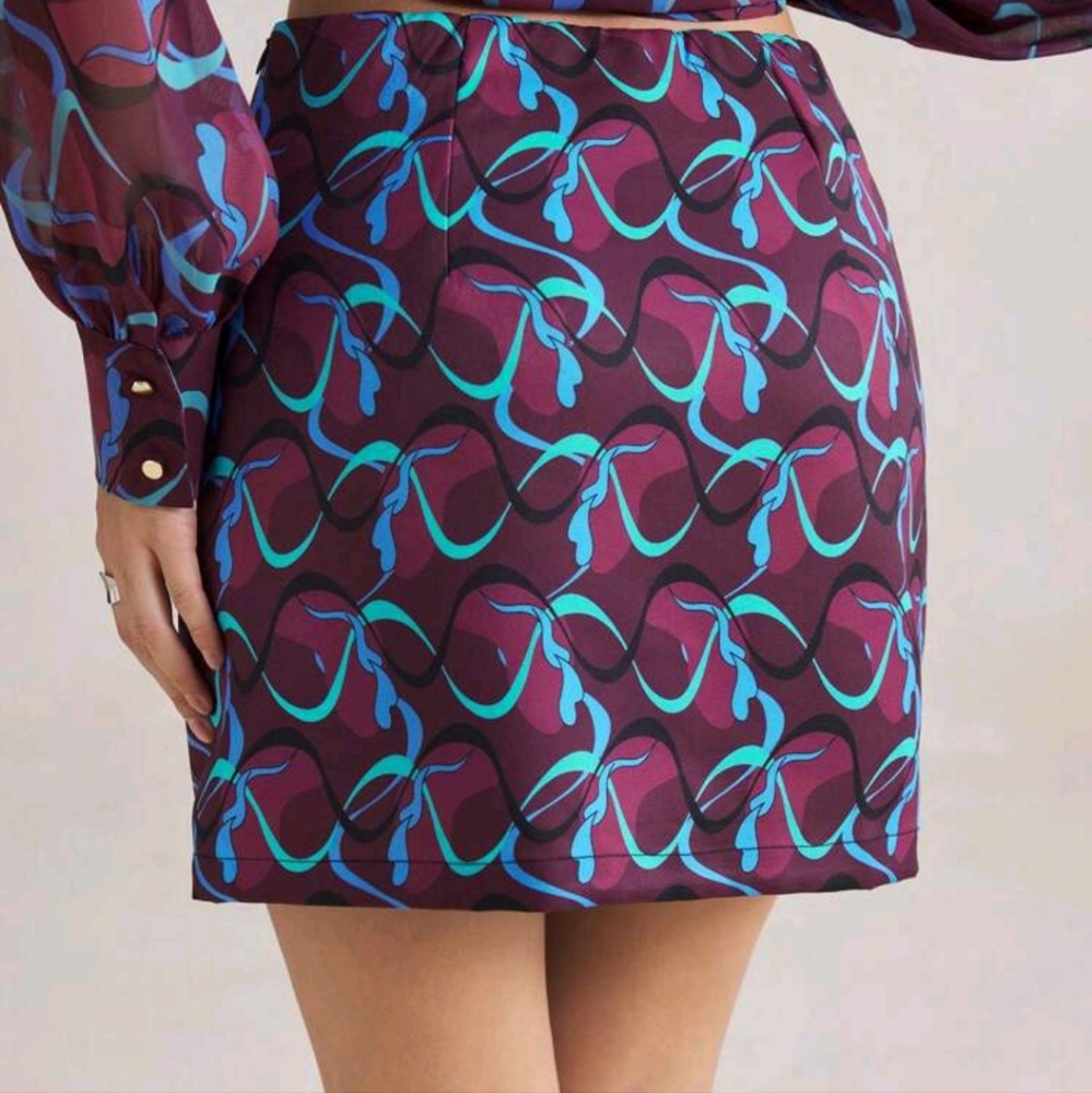 Women Purple Geometric Print Skirt, Autumn/Winter, Christmas, New Year's - Picture 2 of 4